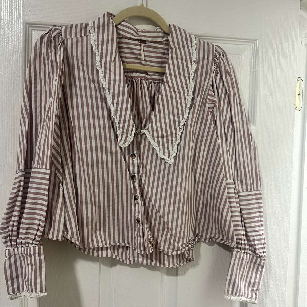 Free People Purple Striped Blouse XS